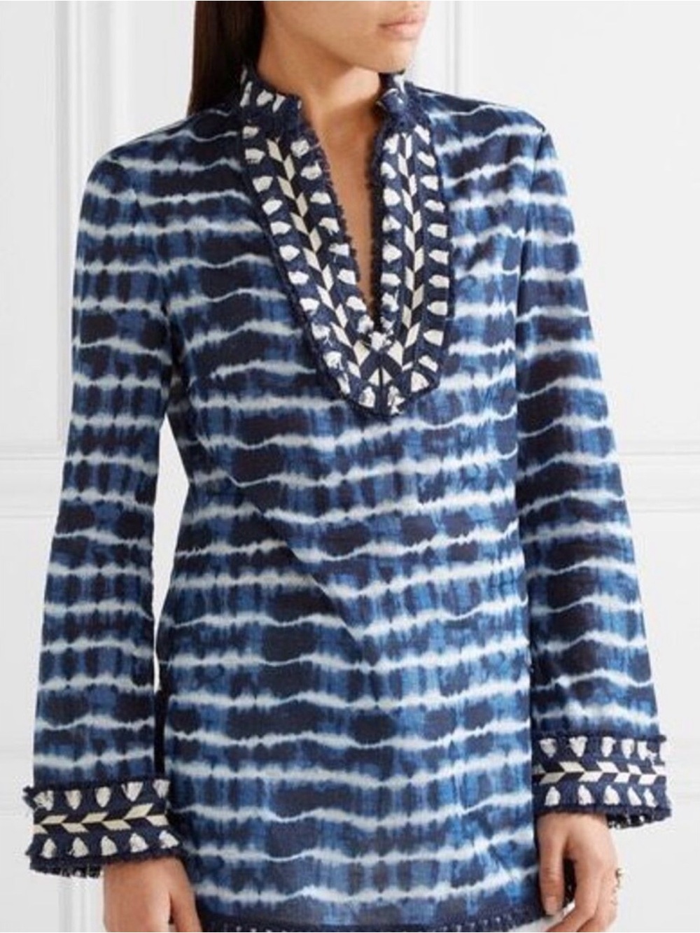 Tory Burch Navy and White Tie-Dye Tunic